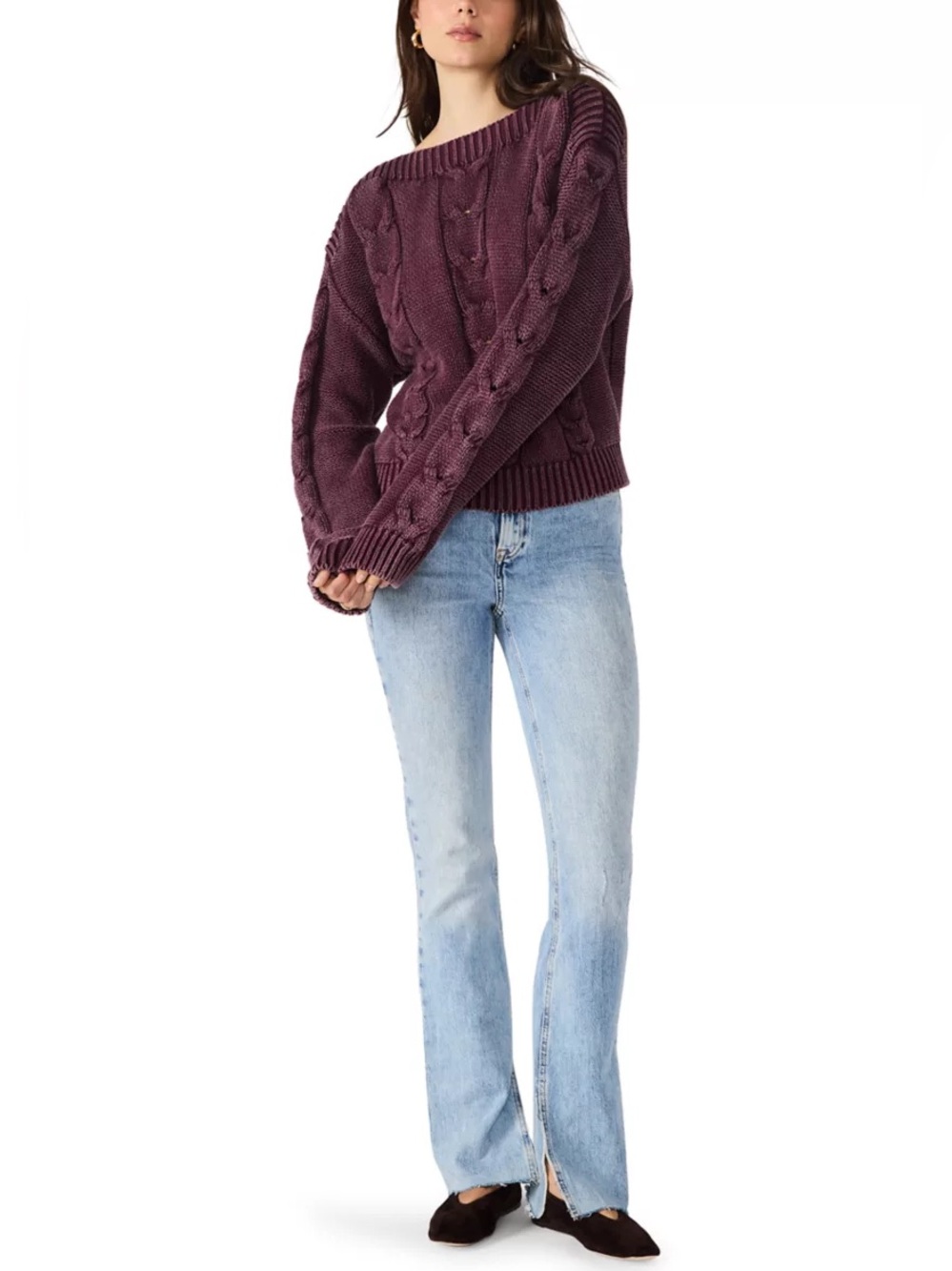 NWT - Women’s Debbi Cable Cotton Boat Neck Sweater in Beet - Size L
